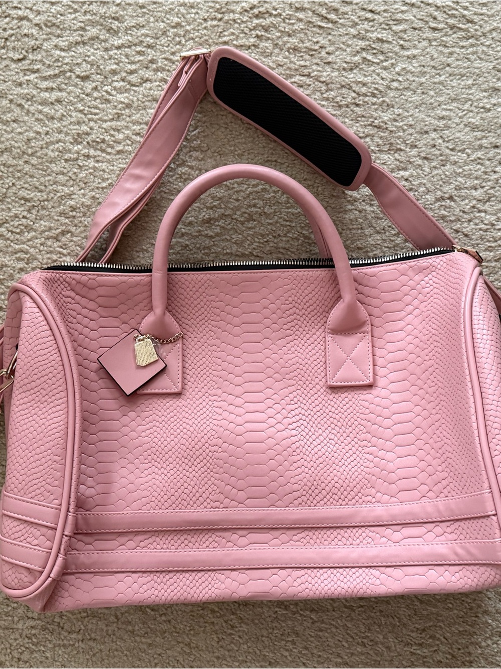 Pink Textured Travel Tote Bag with Detachable Shoulder Strap